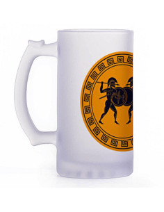 Chope à bière combattants grecs, verre translucide