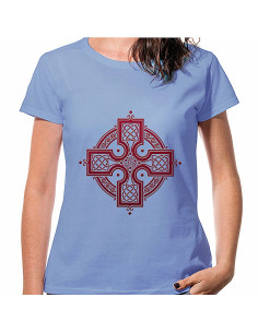 T-shirt bleu croix celtique femme, manches courtes