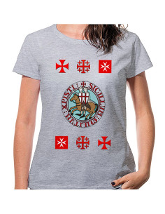 T-shirt femme gris templier avec croix, manches courtes