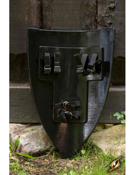 Bouclier croisé noir blanc, 70 x 50 cm.