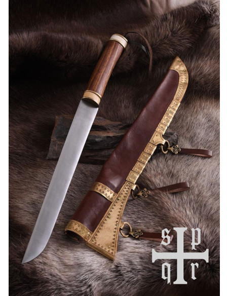 Couteau Viking Seax, manche noyer et os