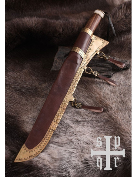 Couteau Viking Seax, manche noyer et os