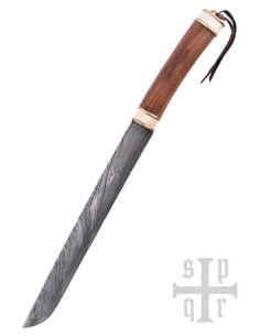 Couteau Seax viking damas, manche noyer et os