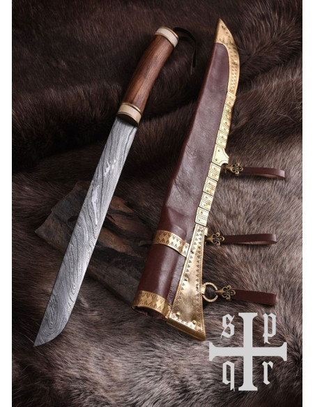 Couteau Seax viking damas, manche...