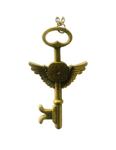 Pendentif clé ailée, laiton antique