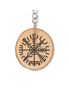 Porte-clés Viking Vegvisir en bois naturel 2