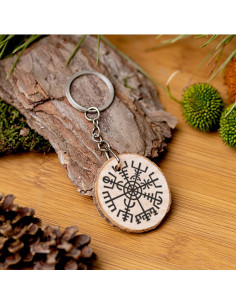 Porte-clés Viking Vegvisir en bois naturel