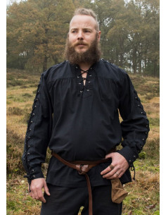 Chemise médiévale noire à nouer modèle Corvin