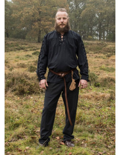 Chemise médiévale noire à nouer modèle Corvin 2