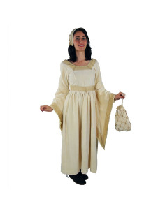 Robe noble médiévale Anne Boleyn, blanc naturel