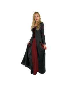 Robe médiévale manches trompette modèle Berblin, Rouge-Noir