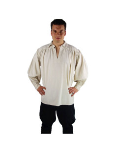 Chemise pirate col montant modèle James, blanc naturel