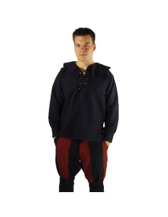 Chemise médiévale à col modèle Athos, coloris noir