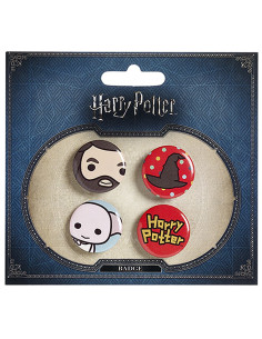 Lot de 4 badges, Hagrid, Chapeau, Dobby et Harry Potter