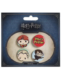 Lot de 4 badges, logo Ron, Draco, Harry et Harry Potter