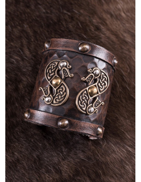 Bracelet Viking Double Dragon en Cuir