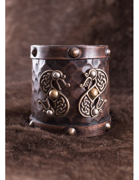 Bracelet Viking Double Dragon en Cuir