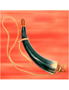 Boîte à poudre en corne avec fermeture en bois