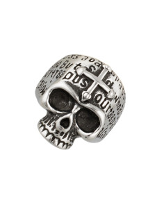 Bague Crâne avec Croix en acier finition rustique