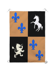 Bannière Médiévale Licornes-Fleur de Lis (70x100 cms.)