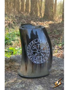 Bocal en bois Viking modèle Vegvisir, finition transparente