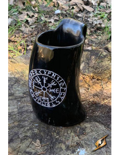 Bocal en corne Viking modèle Vegvisir, finition foncée