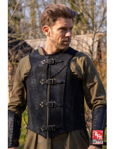 Armure de vétéran de guerrier médiéval en cuir, noir