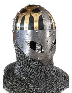 Casque viking à lunettes avec cotte de mailles