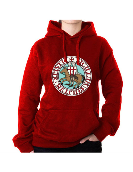 Sweat-shirt rouge Templiers avec capuche