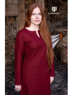 Tunique médiévale manches longues Feme, couleur rouge 2