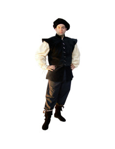 Gilet Renaissance doublé modèle Heinrich, coloris noir