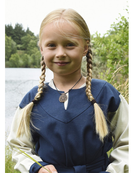 Robe viking fille, Solveig bleu-blanc
