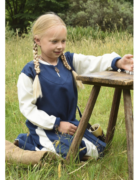 Robe viking fille, Solveig bleu-blanc