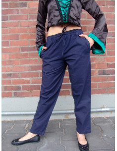 Pantalon médiéval BLEU unisexe avec ceinture élastique