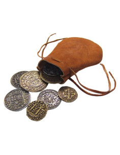 Sac en cuir avec 8 pièces espagnoles