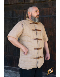 Gambison Guerrier Médiéval à Manches Courtes, Beige Désert
