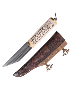 Couteau Seax ou Viking avec manche en os décoré