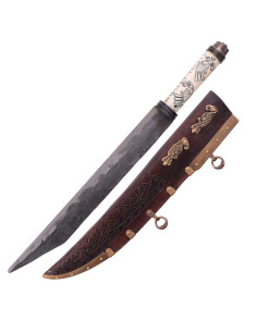 Seax ou long couteau Viking avec manche en os décoré