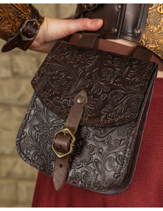 Sac médiéval Beatriz en cuir embossé marron foncé