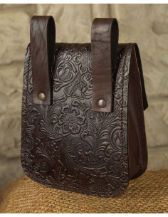 Sac médiéval Beatriz en cuir embossé marron foncé 2