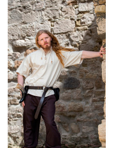 Chemise médiévale à manches courtes et cravates, blanc...