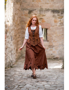 Jupe médiévale avec broderie modèle Svenja, marron tabac