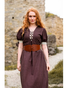 Robe médiévale Denise à lacets, naturel marron-blanc