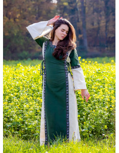 Robe médiévale femme modèle Sophie, Vert-blanc