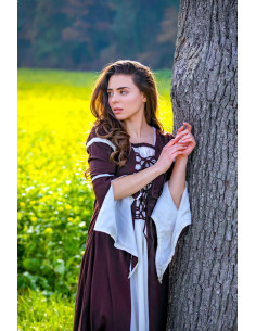Robe médiévale femme Larissa, naturel marron-blanc