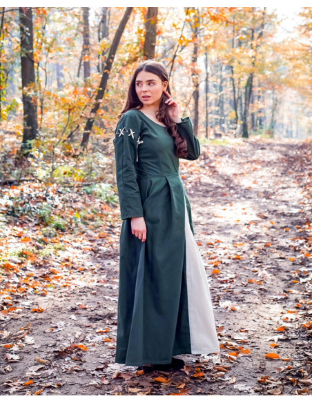 Robe médiévale vert-blanc modèle Larina