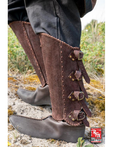 Grèves médiévales de vétéran, en cuir...