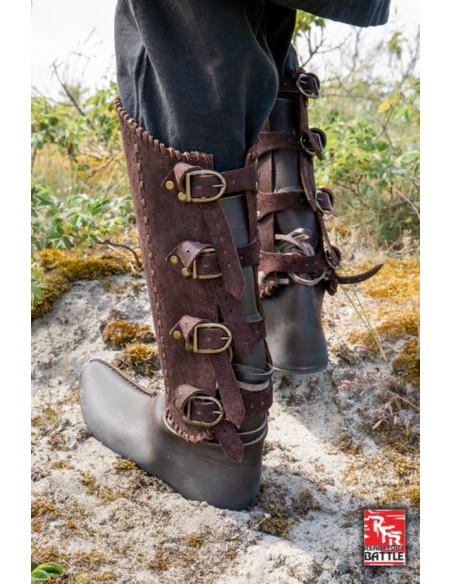 Grèves médiévales de vétéran, en cuir...