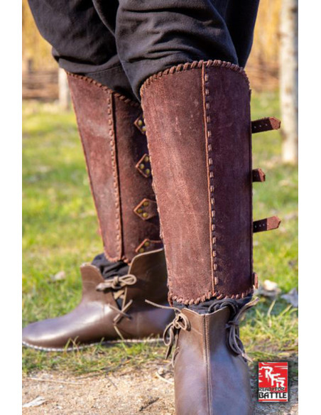 Grèves médiévales de vétéran, en cuir...