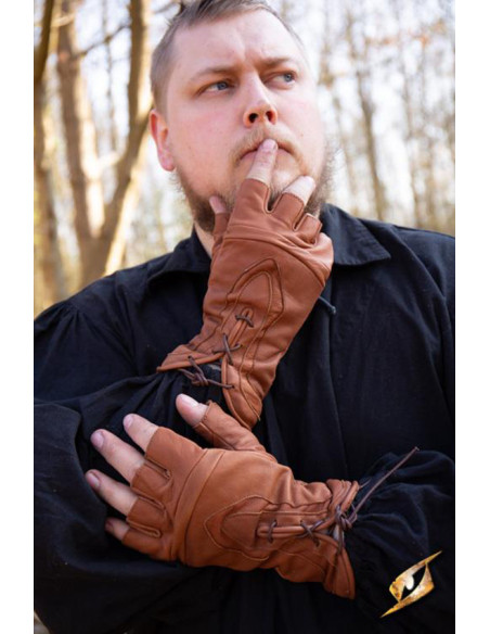 Gants fantaisie Pícaro en cuir marron...